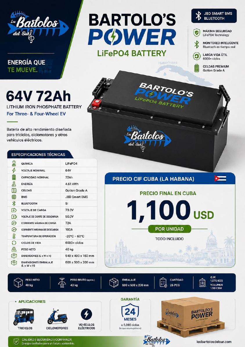 Batería LiFePO4 64V 72Ah